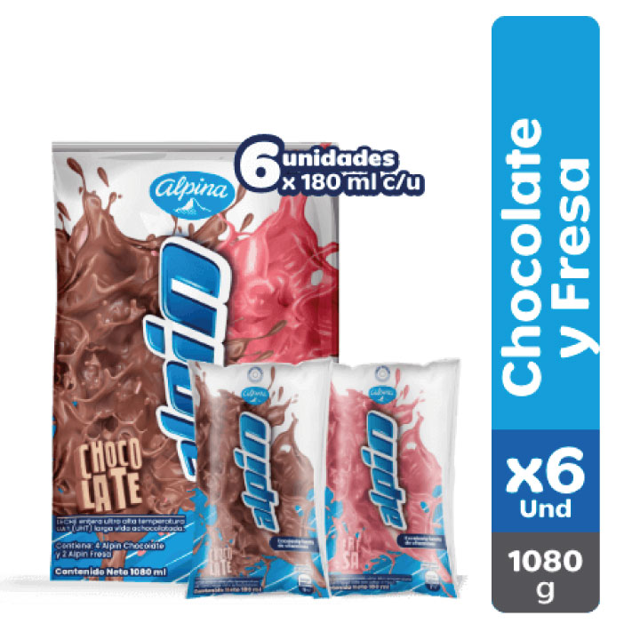 Alpin multisabor Chocolate y Fresa x6 Und Bolsa 180 g